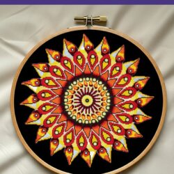 Teardrops Geel mandala borduurpatroon ***