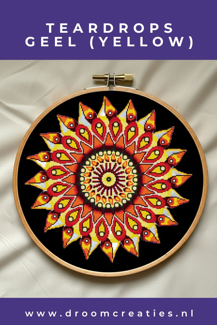Teardrops Geel mandala borduurpatroon ***