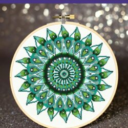 Teardrops Groen mandala borduurpatroon ***