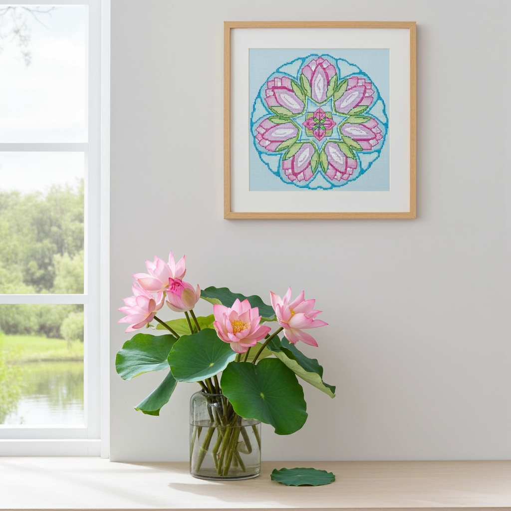 Waterlotus mandala borduurpatroon ** - Afbeelding 2